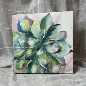 Tre Sorelle Studios "Succulent Watercolor 11" Art Print 11" Stretched Canvas EUC